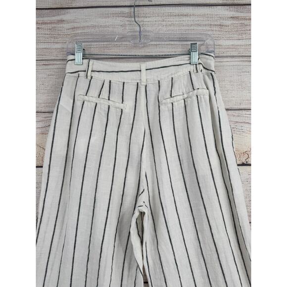 Joie 100% Linen Striped Wide Leg Pants Womens 4 White Black 4 Pocket - Picture 4 of 9